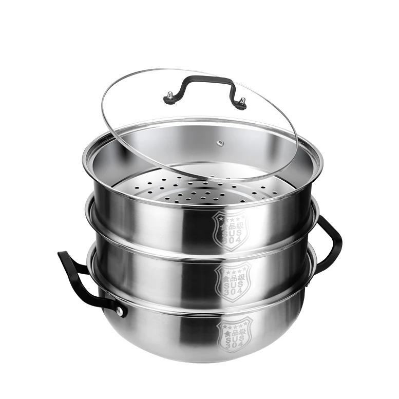 Multi-Layers Steamer Pot Stainless Steel Steam Cooking Pot Hot Pot With Glass Lid