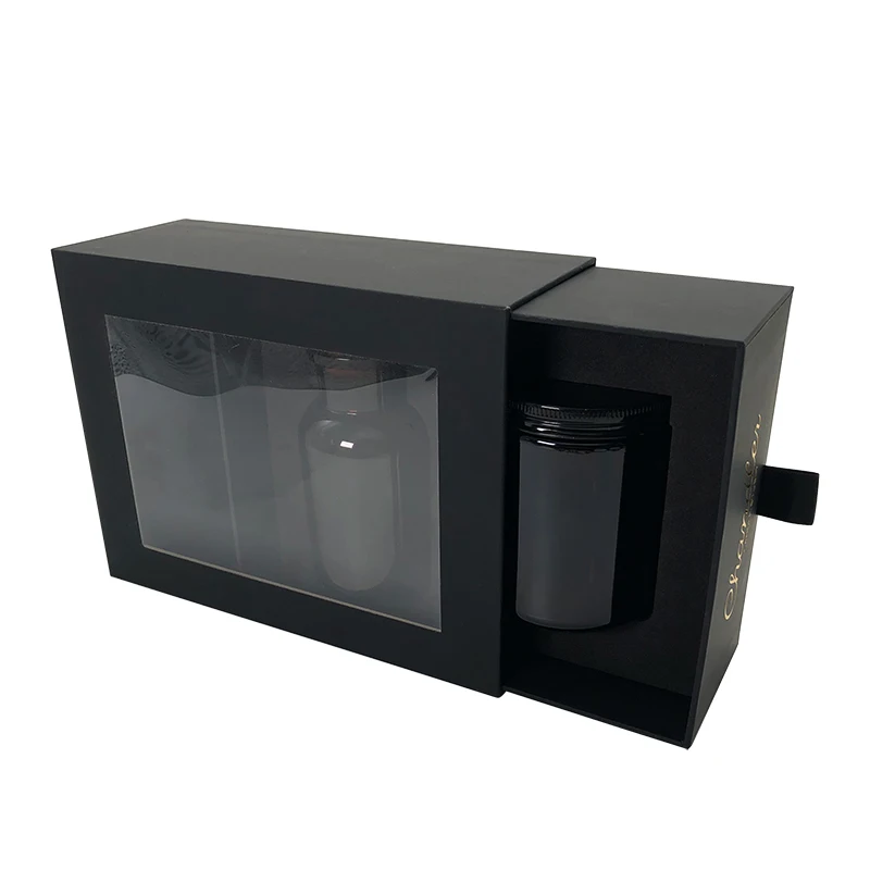 Custom luxury slide drawer glass bottle honey jar bee comb gift packaging boxes candle hair oil honey box with Clear PVC Window