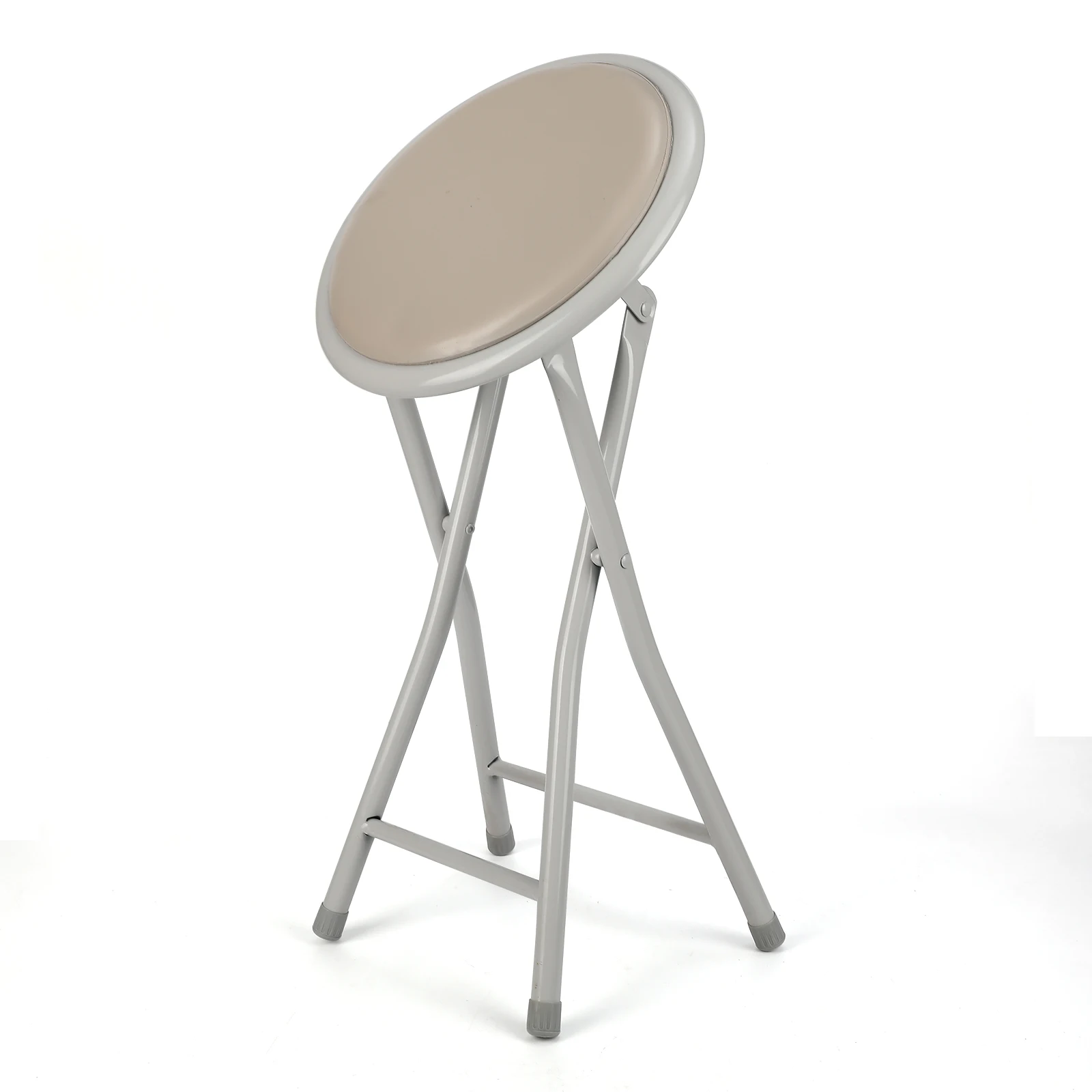 Portable Metal and Round Folding Stool with PVC Cushion Metal Iron Modular Light Weight Outside Fold Up Chair with handle