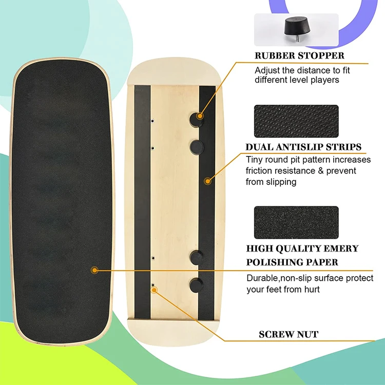 Wholesale Custom Stability Trainer Fitness Yoga Wobble Wooden Balance Board With Roller