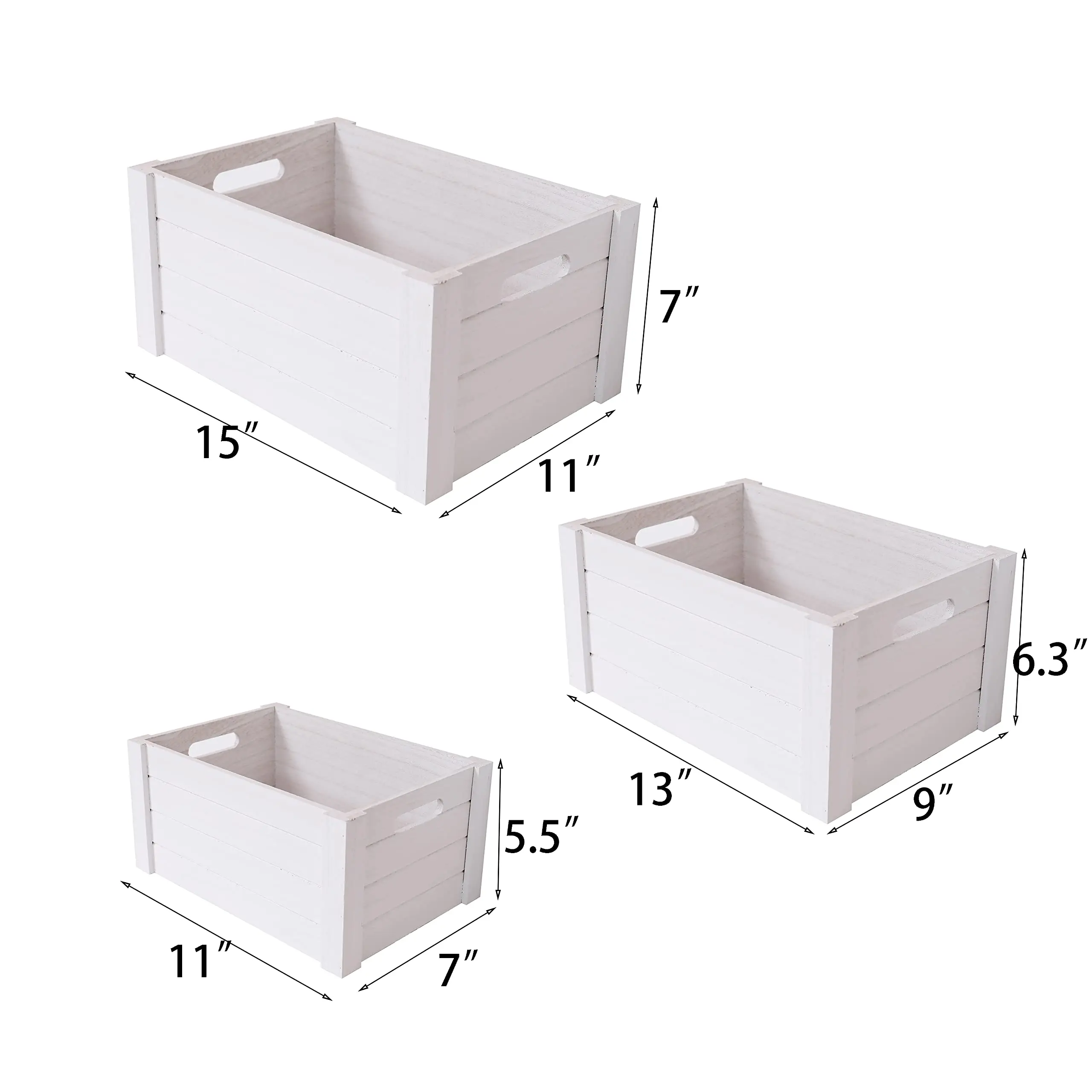 Set 3 Extra Large Modern White Wooden Storage Crates Rustic Decorative Boxes Handmade Natural Solid Wood Nesting Organizers Home