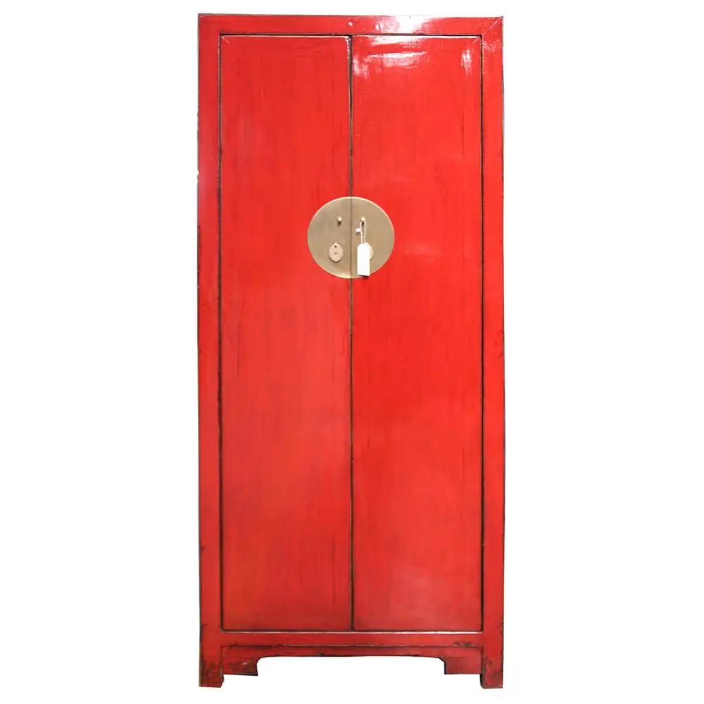 Restoration style furniture shinny lacquered solid wood wardrobe armoire