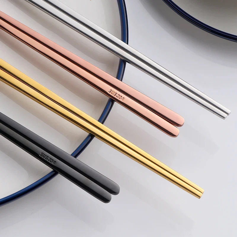 Korean Style Multicolored Stainless Steel Chopsticks Metal Chinese Chops Chinese Restaurant