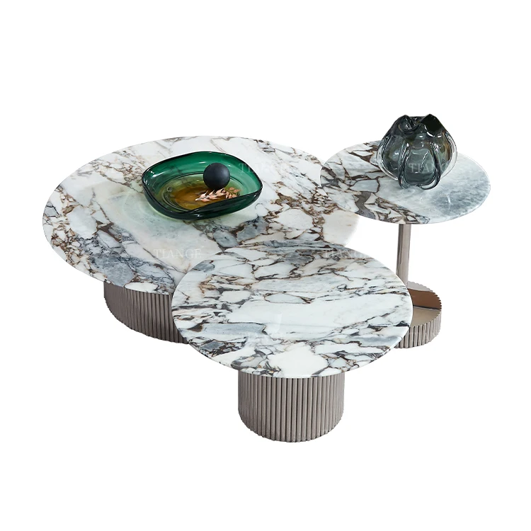 Modern Silver Stainless Steel Different Height Round Coffee Tables