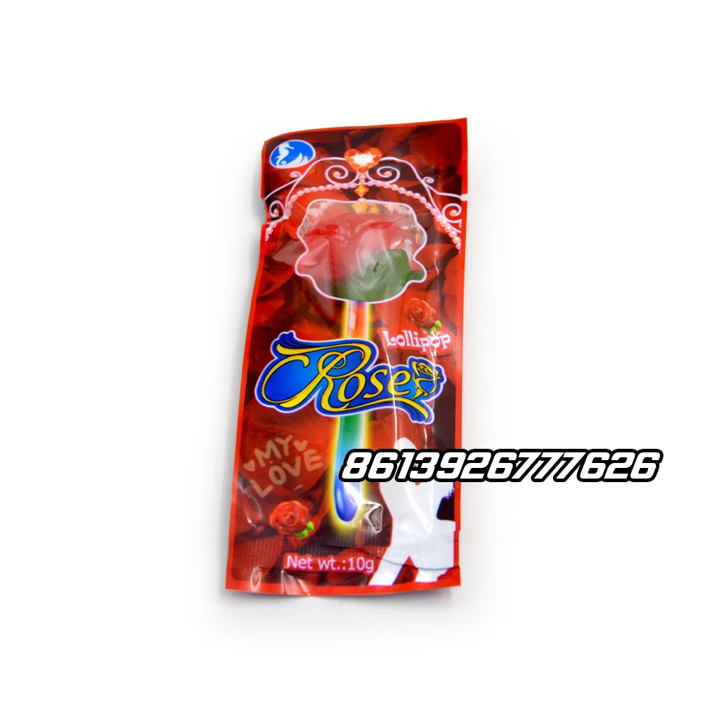 halal red rose plastic shape glow light jelly lollipop candy