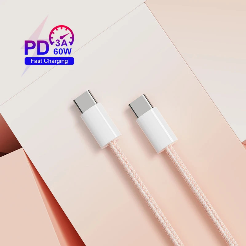 60W Nylon Braided type C fast cable 3A charging quick charge charger cable to TYPE C carga rapida for iphone Samsung huawei
