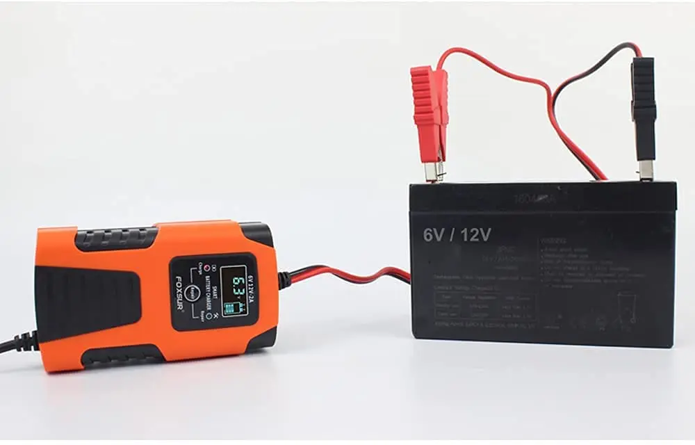 Foxsur Automatic Car Battery Charger 6V/12V 2Amp with LCD Display Intelligent Battery Charger