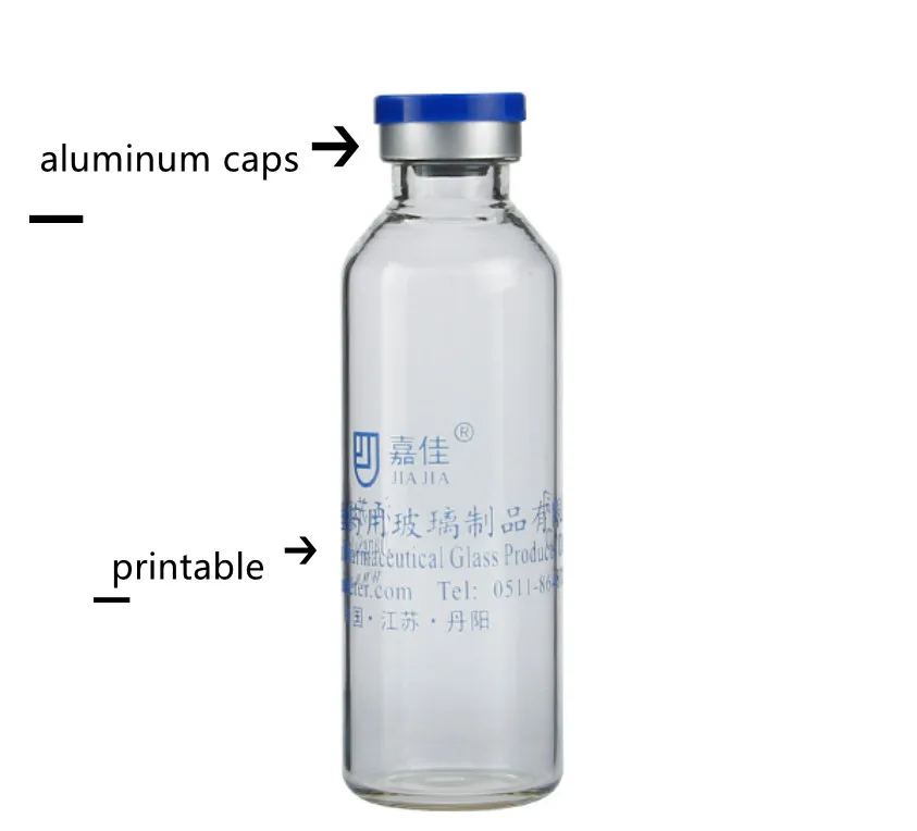 Glass Bottles with Aluminum Caps and Rubber Plug 1-100ml Glass Vial Cheaper Price Screen Printing Cosmetic Clear Round Cap ISO