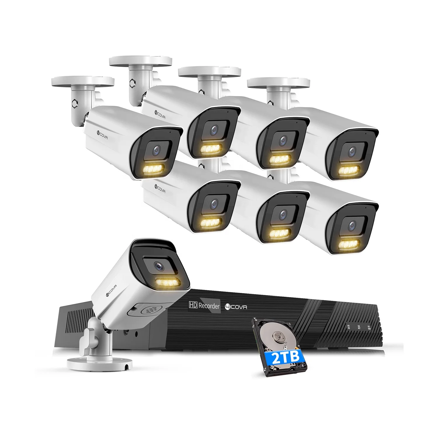 8CH 2TB NVR DVR 8X 4K Outdoor IP Bullet AI People Detection Two Way Audio Talk Color Night Vision 8Mp cctv camera poe 8 channel