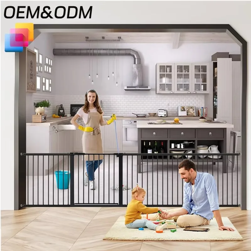 Trending Design Adjustable Baby Gate for Stairs Extra Wide Dual Swing Open Doorway Barrier Security Baby Safety Gates