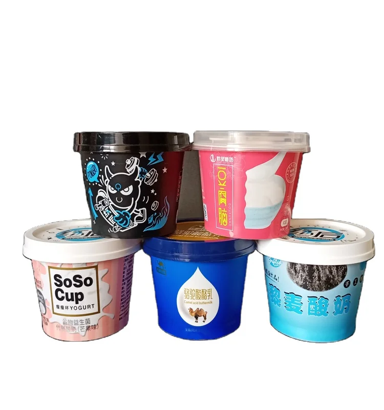 7oz 200ml custom disposable IML PP plastic ice cream cup yogurt cup with lid and spoon