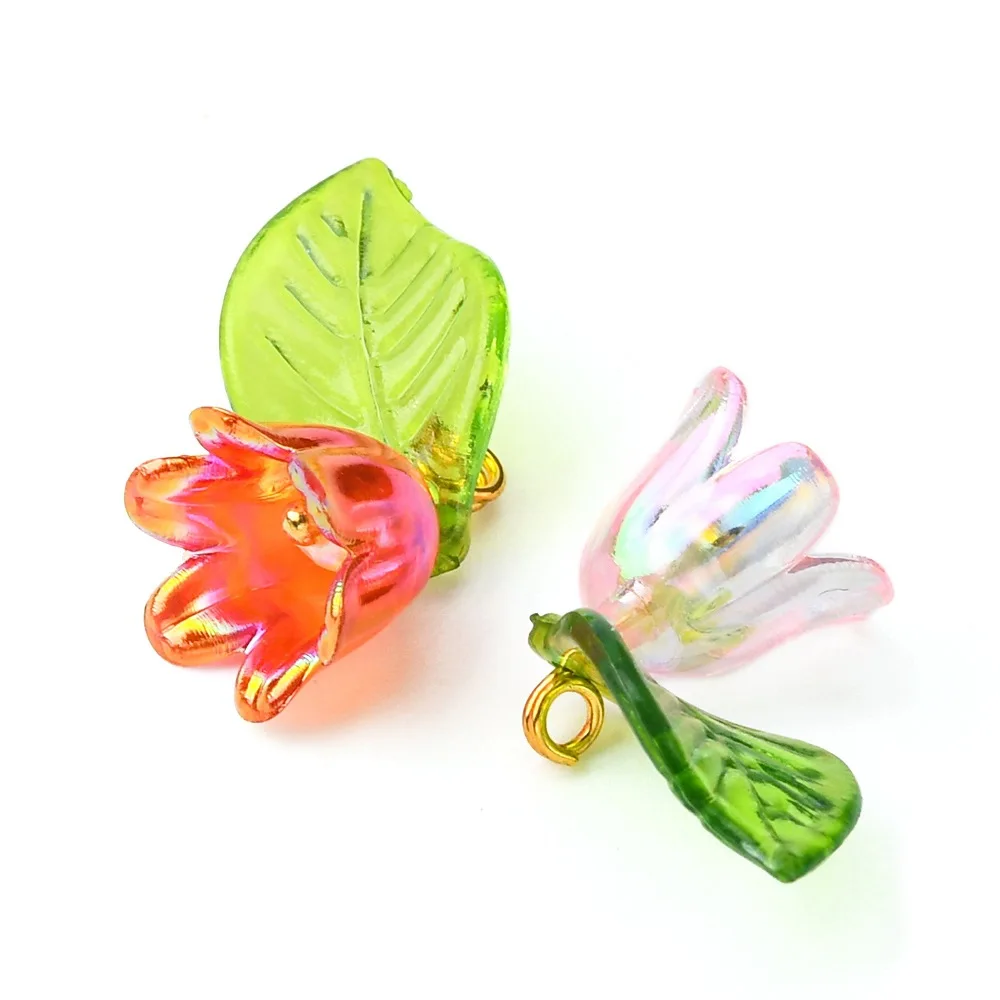 Rawmand 10 pcs Orchid Charms Acrylic Leaf and Flower Charm Pendant for Jewelry Making DIY Craft Earring Necklace Bracelet