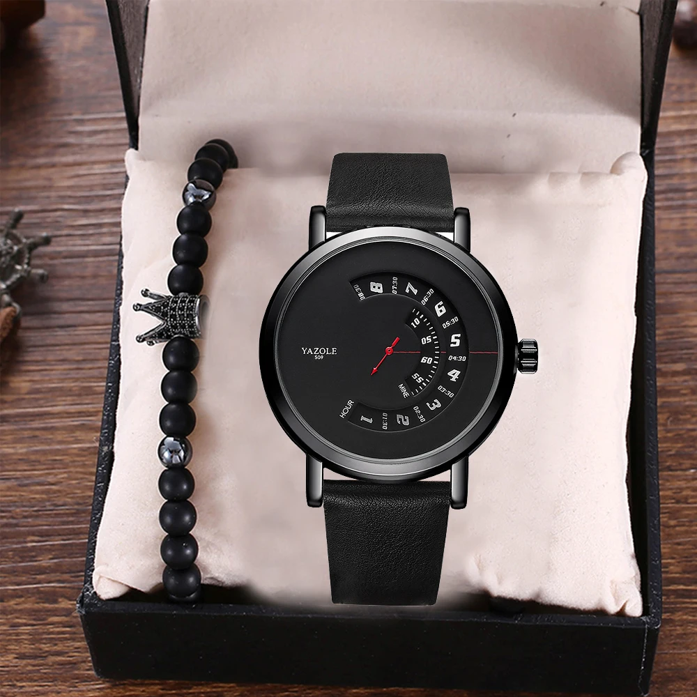 Waterproof Men watches set Crown Bracelet YAZOLE Hollow Design Creativity Unique week Wristwatch customize watches