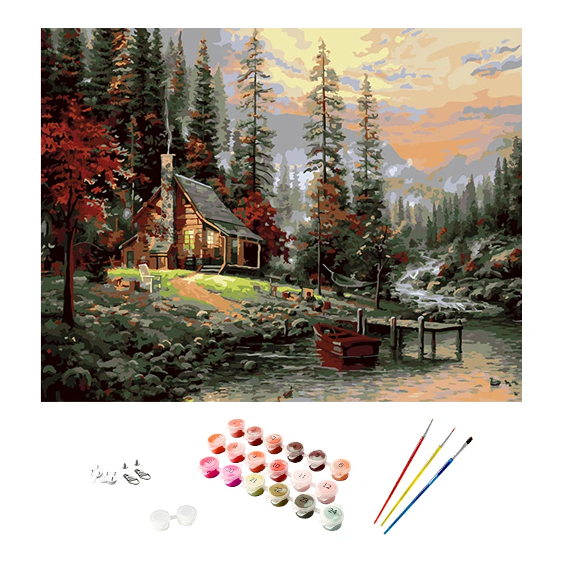 Custom Scenery Handpainted Canvas Painting Europe House Landscape DIY Oil Painting by numbers for Home Decor