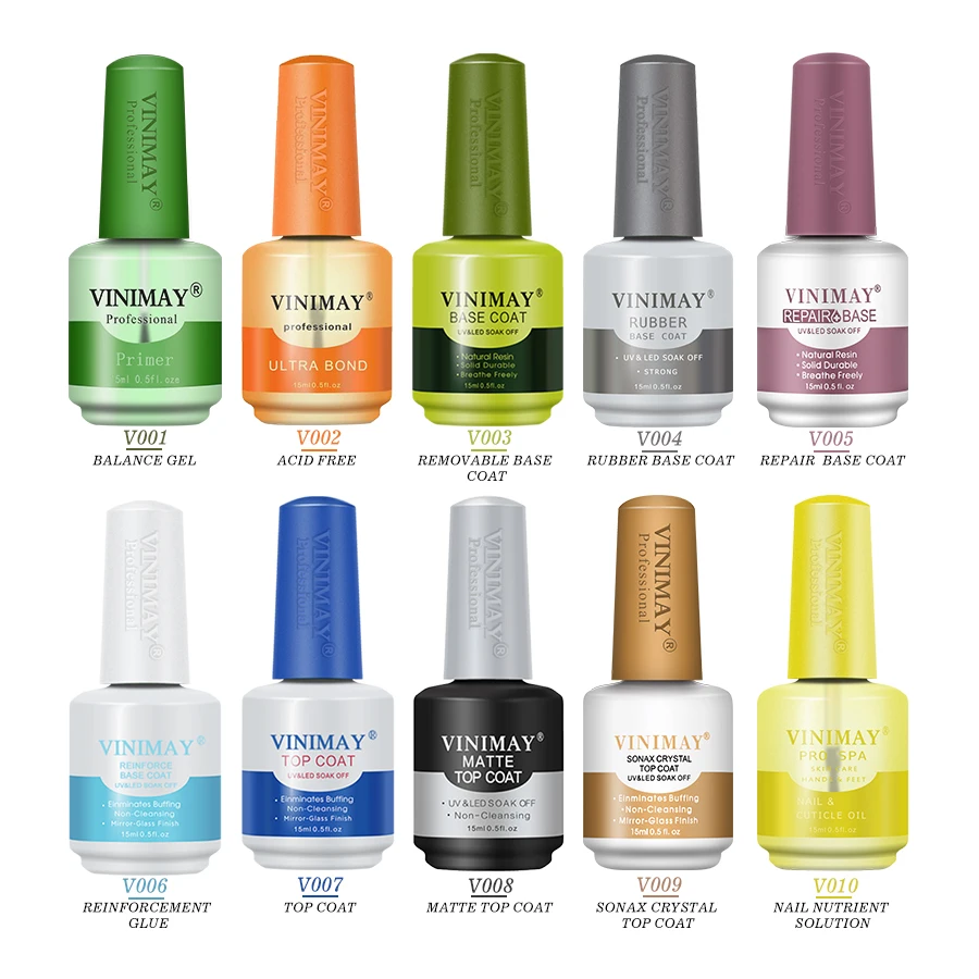 Vinimay Hot Sale Sealant Primer Top Coat Base Coat Set Soak Off UV Gel Polish Detachable Primer Wholesale