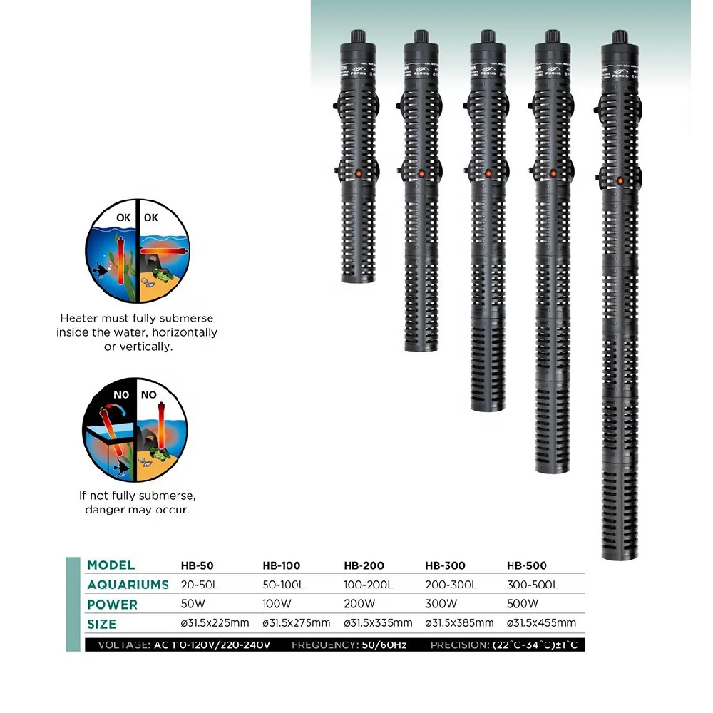 PERIHA  50w 100w 200w 300w 500w Heating rods automatic constant temperature quartz glass aquarium fish tank heater