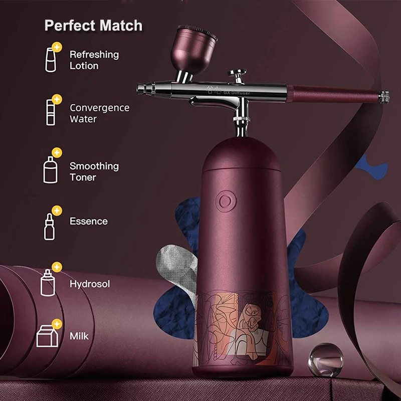 Pink Top 0.3mm Air Compressor Kit Airbrush Paint Airbrush Airbrush for Nail Art Tattoo Craft Cake Nano Mist Sprayer