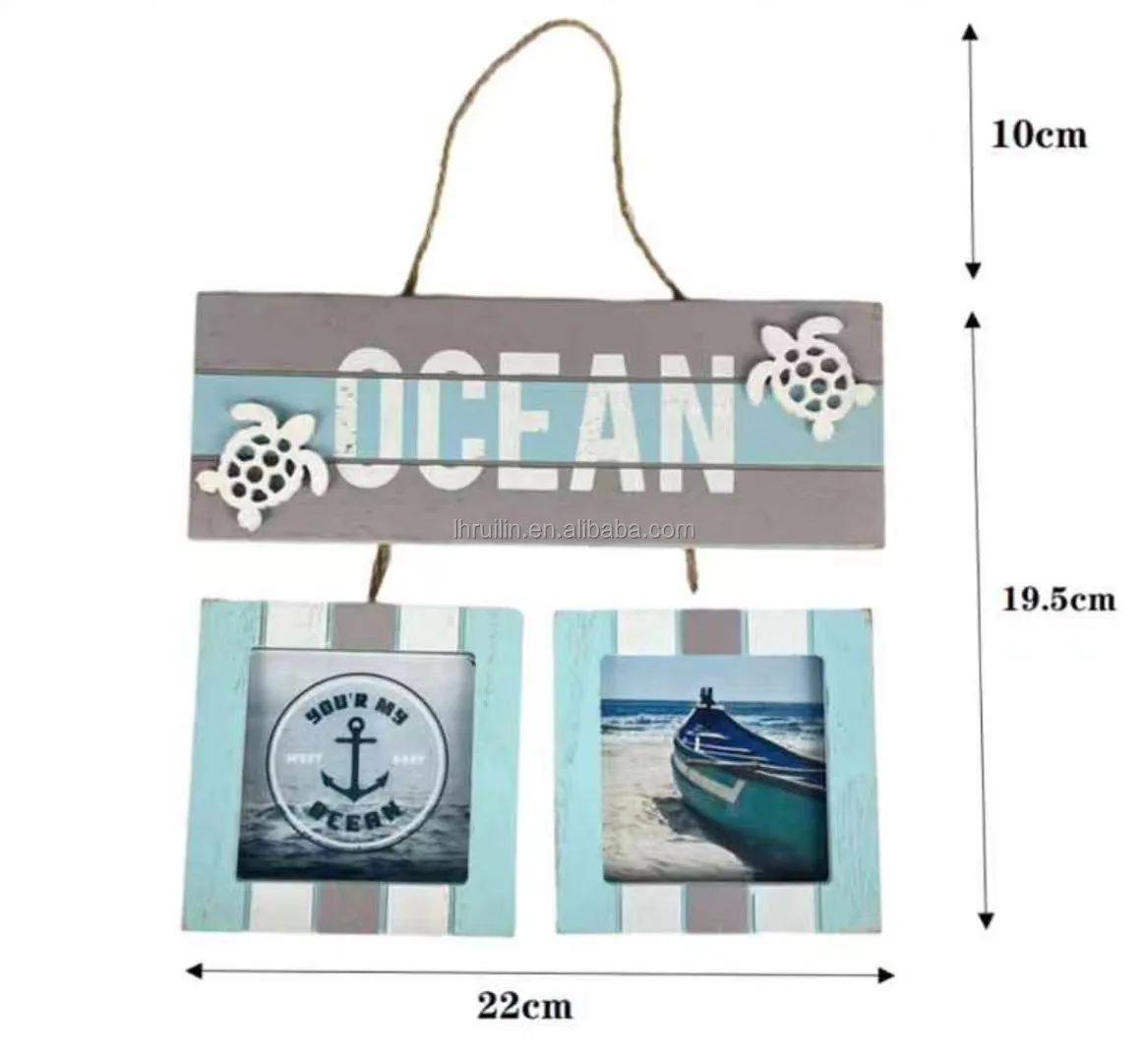 Customized Blue Nautical Wall Art Home Decor Boat Anchor Paintings Wood Crossbar Anchor Decorative  Wood Sign Hanging