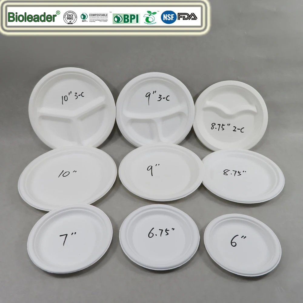 Biodegradable Eavy Disposable Sugarcane Bagasse Party Plates duty microwave