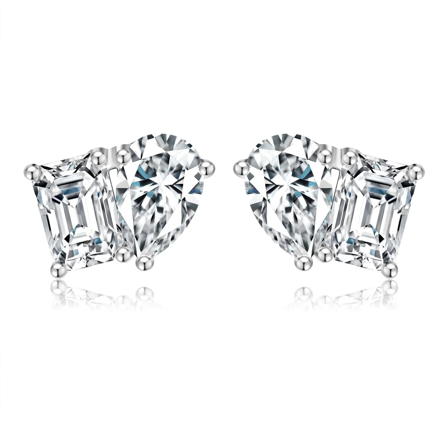 Hot Top Selling 18K White Gold Yellow Gold Plated Lab Diamond Stud Earrings CVD HPHT Pear & Emerald Cut Stud Earrings