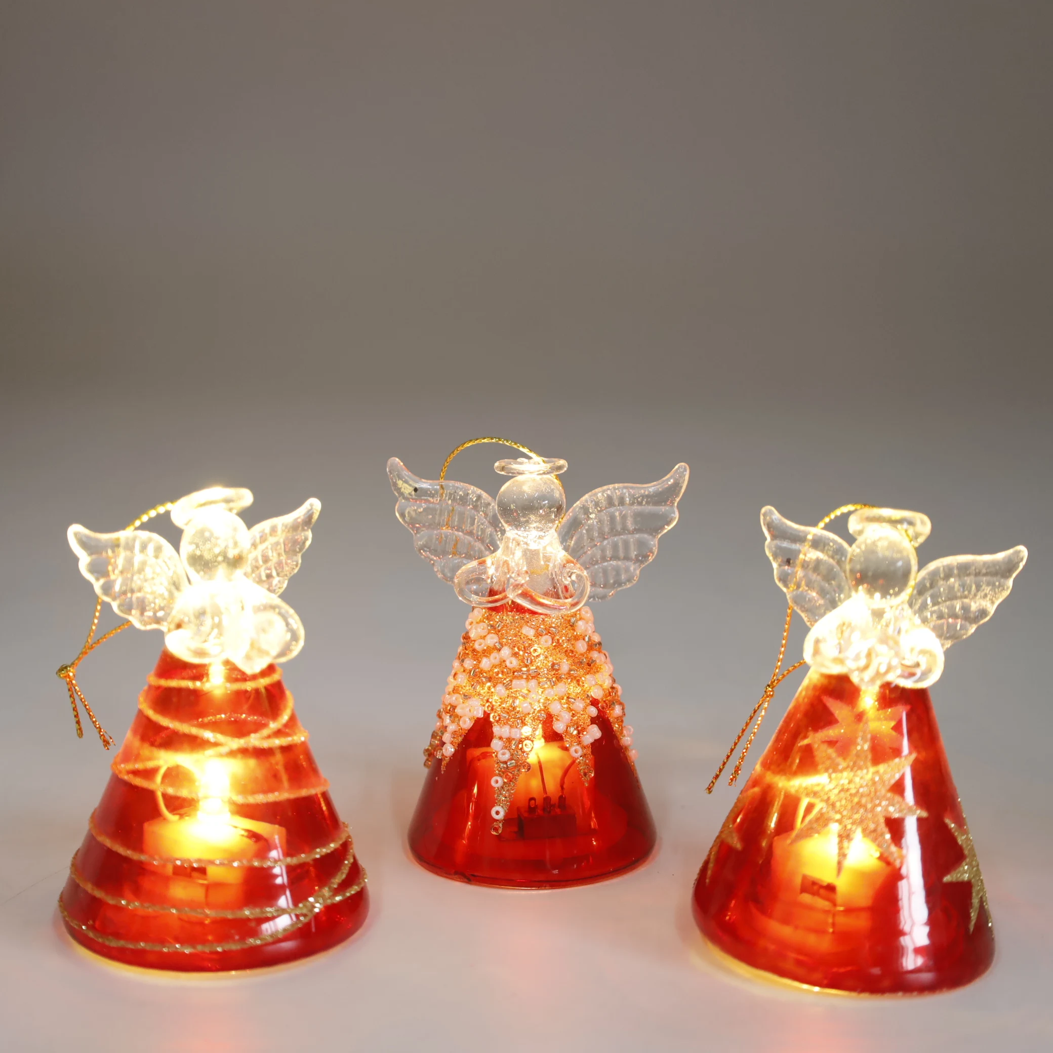 2022 Transparent Clear Pearl glitter meteor pattern Glass Angel Figurines with LED Light Home Decor Glass Ornament