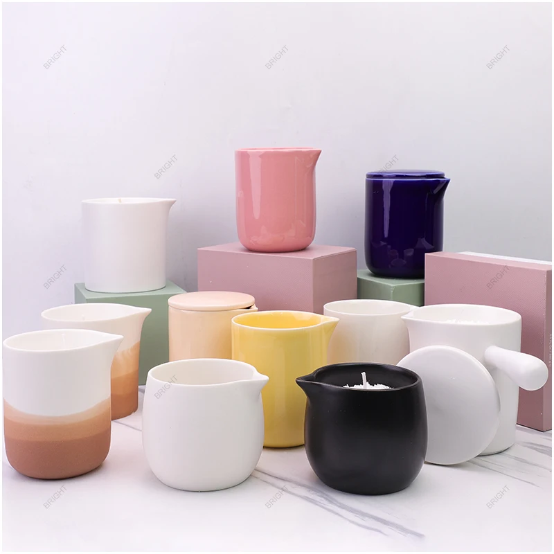 Wholesale Factory Luxury Spa Treatment Scented Candle Soy Wax Container Empty Spout White Ceramic Massage Candle Jar