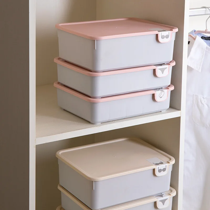 Drawer Organizers Plastic Underwear Storage Box Desktop Bra Socks Panties Organizer with Cover