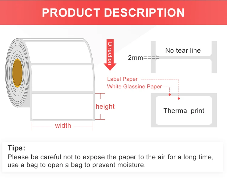 Shipping label red fragile paper warning label sticker sheet for thermal transfer printer