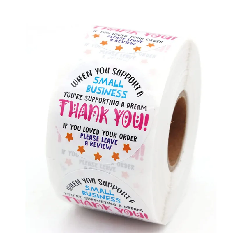 Custom Logo Printed Roll Adhesive Paper Gold Stamping Round Thank You Seal Label Stickers For Packaging