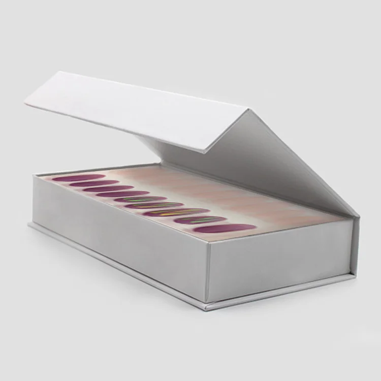 Оптовая продажа, белая плоская упаковочная Магнитная застежка Caja De Con Iman, жесткие картонные коробки для косметических накладных ногтей, подарочная упаковка