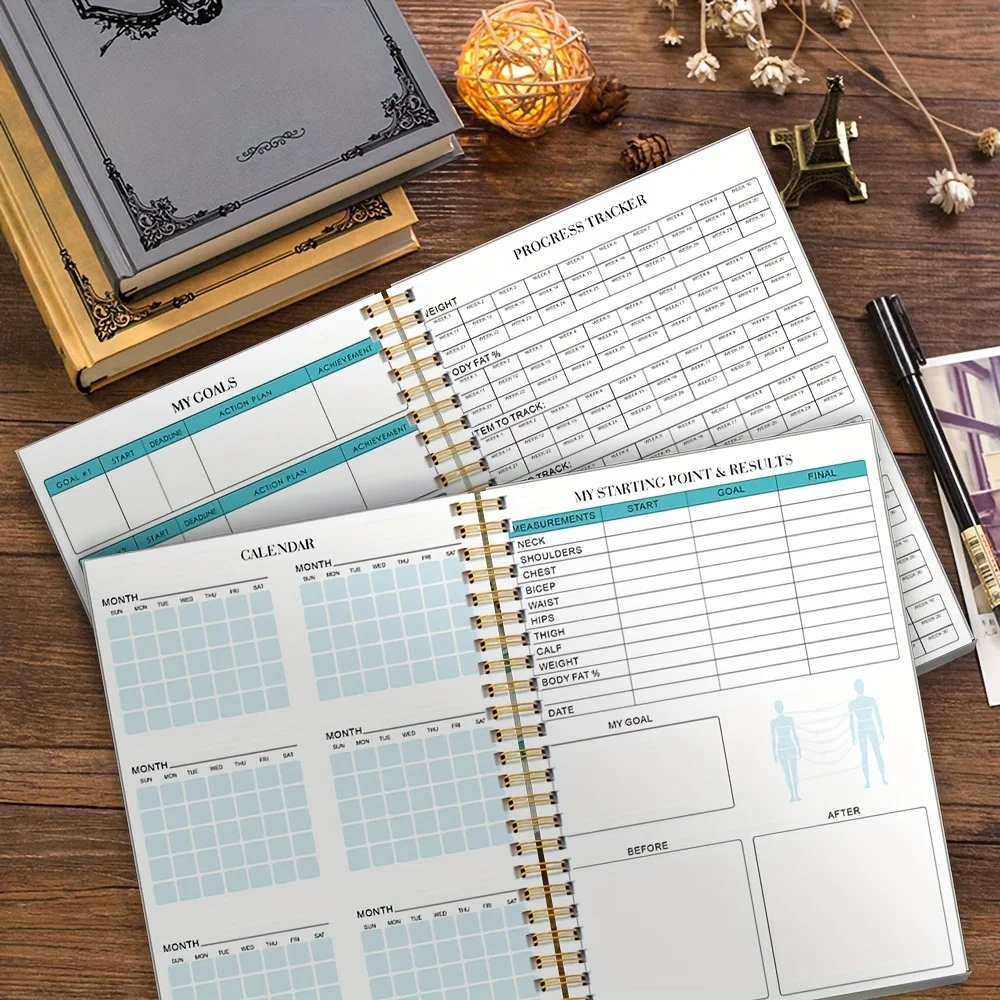 Undated Fitness Journal & Gym Workout Log Book with Plastic Covers Gym Notebook Workout Tracker Exercise Log Book