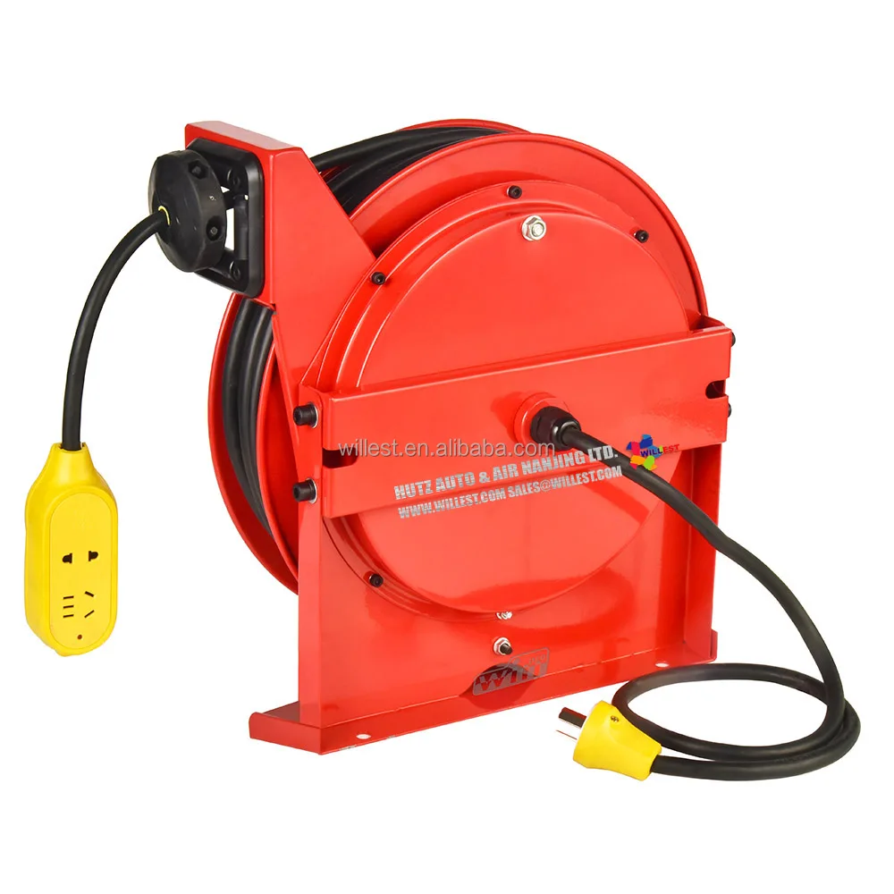 Industrial retractable cable collector WILLEST single arm steel cable storage rack HRO8036-C102 spring rewind metal cable reel