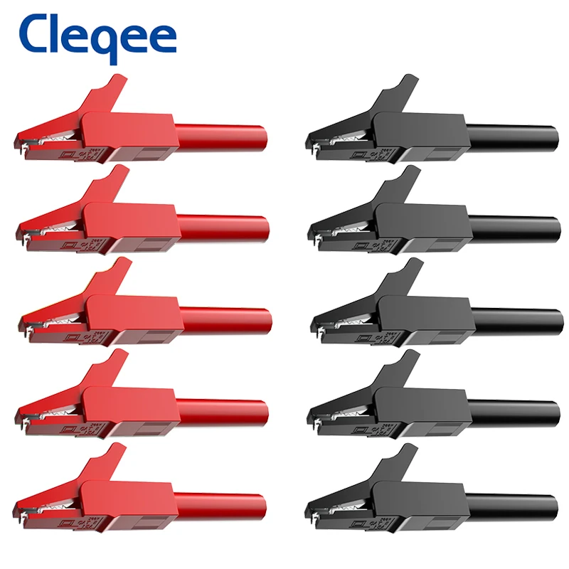 Cleqee P2007 10PCS Fully Insulated Alligator Clips to 4mm Banana Female Jack Safe Crocodile Clamp Test Accessories Adapter