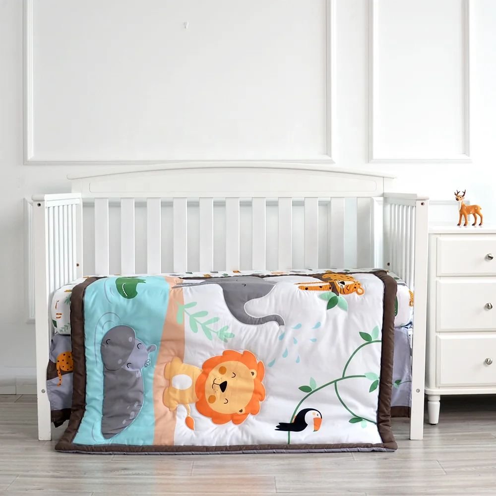 Cartoon Animal Elephant Lion 100% Cotton Organic Cot Newborn Boy Nursing Bed Set Baby Crib bedding set