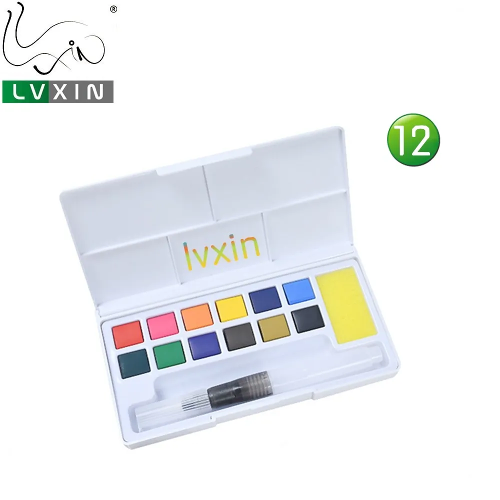 2019 Factory 12/24/36 Solid Watercolor Paint Set With Water Brush Pen for Artists