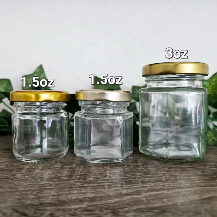 Hot Sale 1.5oz 3oz Round Hexagonal Glass Bottle Grain Storage Tank Empty Containers Hot Sauce Iron