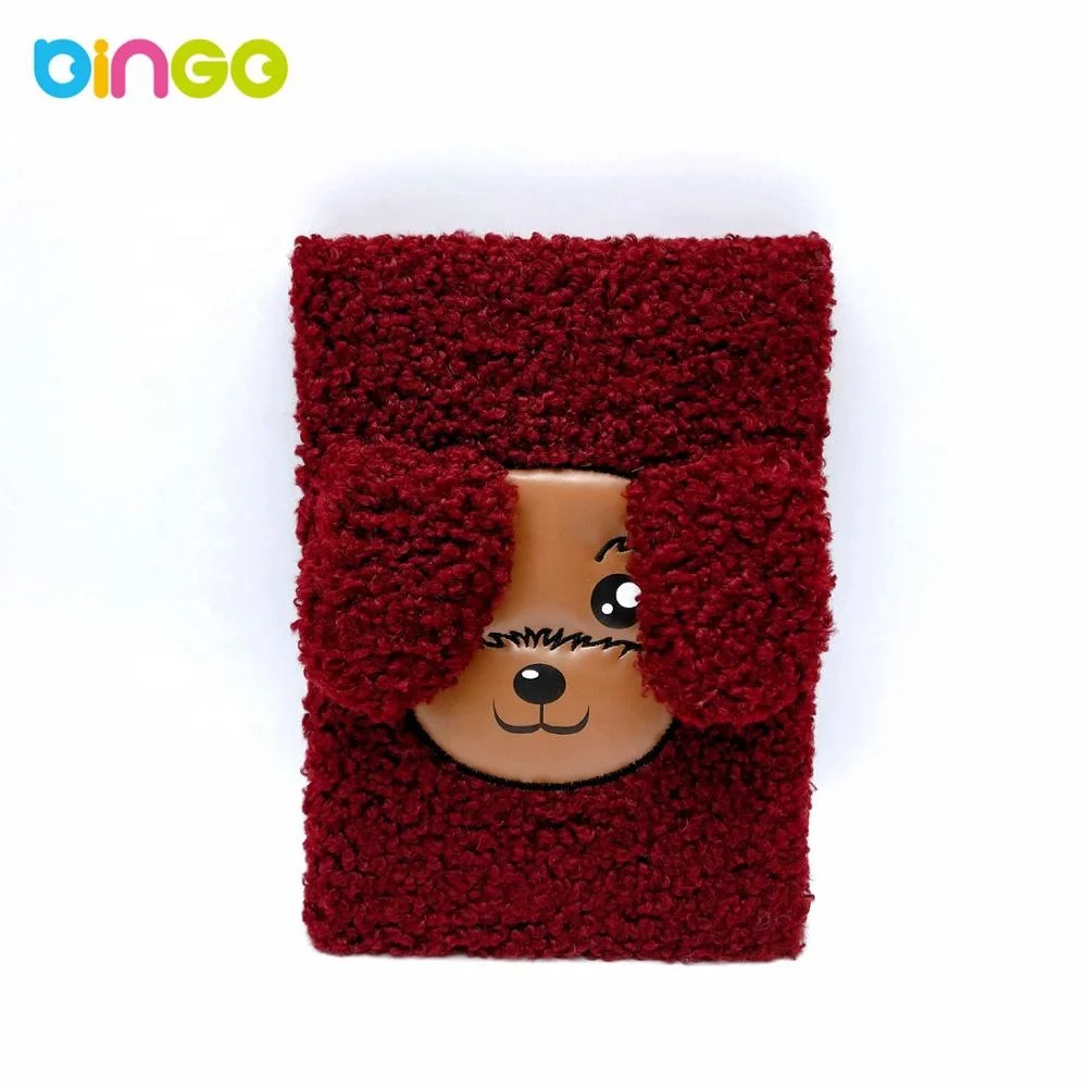 OEM wholesale cute personalized Fluffy Plush Diary Notebook with 3d dog