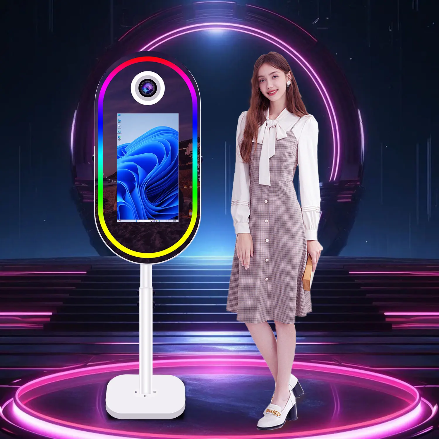 New Oval Mirror Photo Booth Stand 21.5 Inch Dslr Magic Mirror Booth Touch Screen Selfie Camera Photobooth Machine For Party