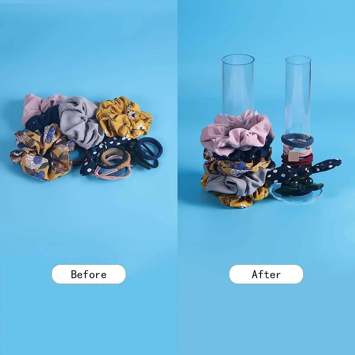 11 Inches Tabletop Clear Acrylic Hair Ties Organizer Scrunchie Holder
