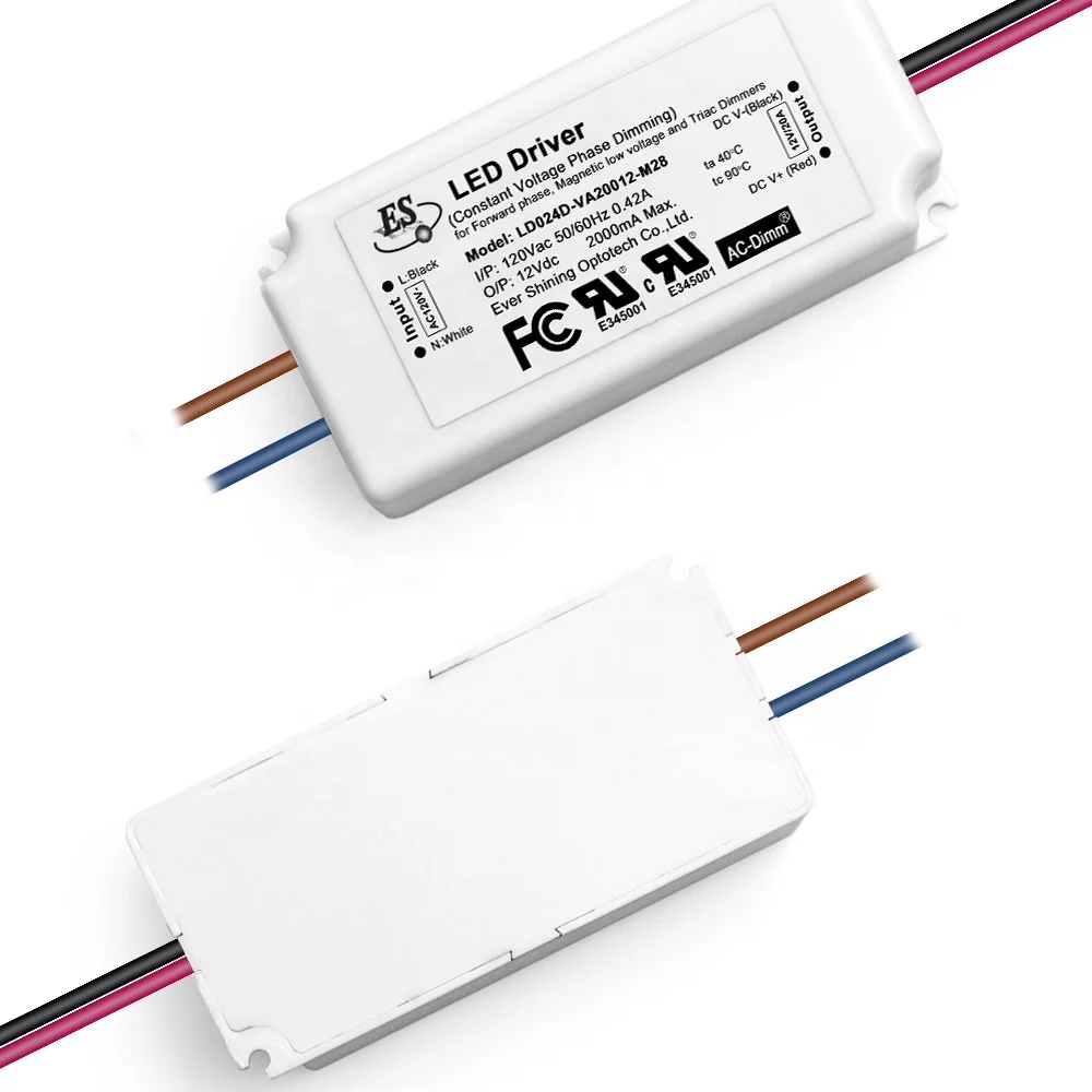 Es Ul Cul 120V Ac 12V 24V Dc 1A 2A 24W Constant Voltage Leading Edge  Triac ELV Dimming Led Driver