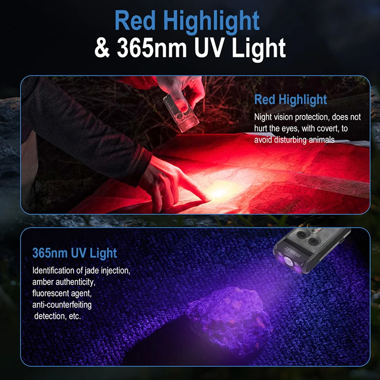 Boruit V30 waterproof magnetic mini flashlight 900 high lumen keychain flashlight rechargeable uv light with strong flashlight