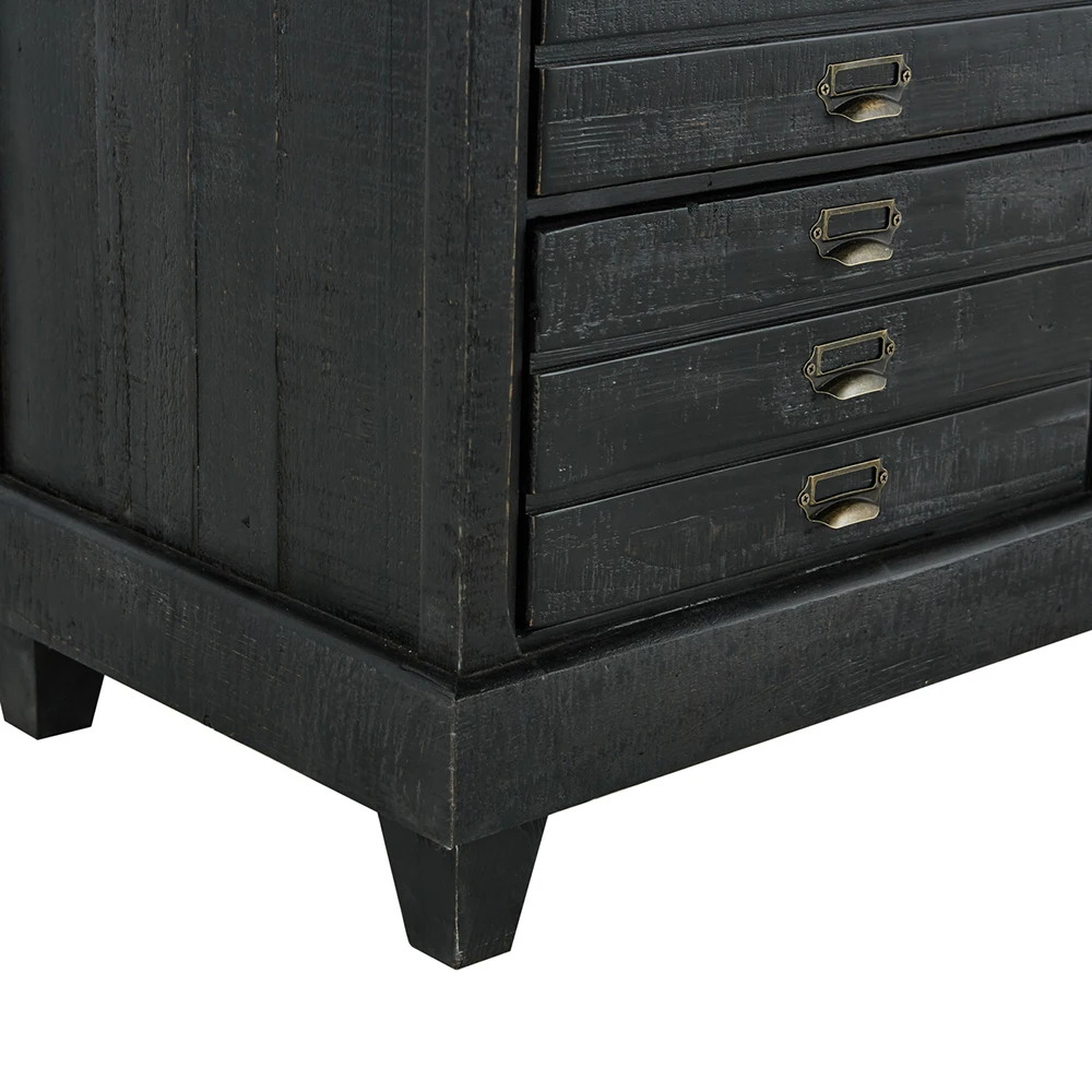 MRS WOODS Large Reclaimed Wood Black Display Living Room Cabinet Rustic High Vintage Style Wood Cabinet
