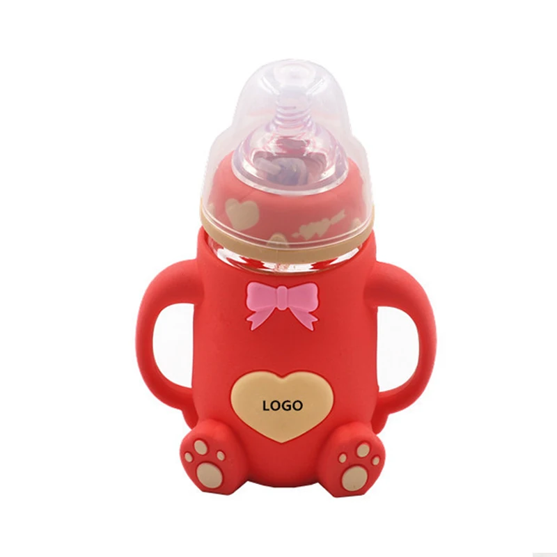 Leatchliving BPA Free 100% Food Grade manufacturers Red Heart Shape baby silicone milk feeding Bottle