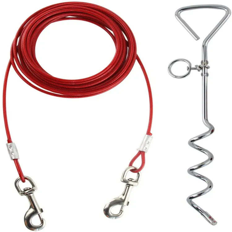 15ft/20ft/25ft/30ft Heavy Duty Dog Tie Out Cable and Stake for Dogs Up To 120 lbs