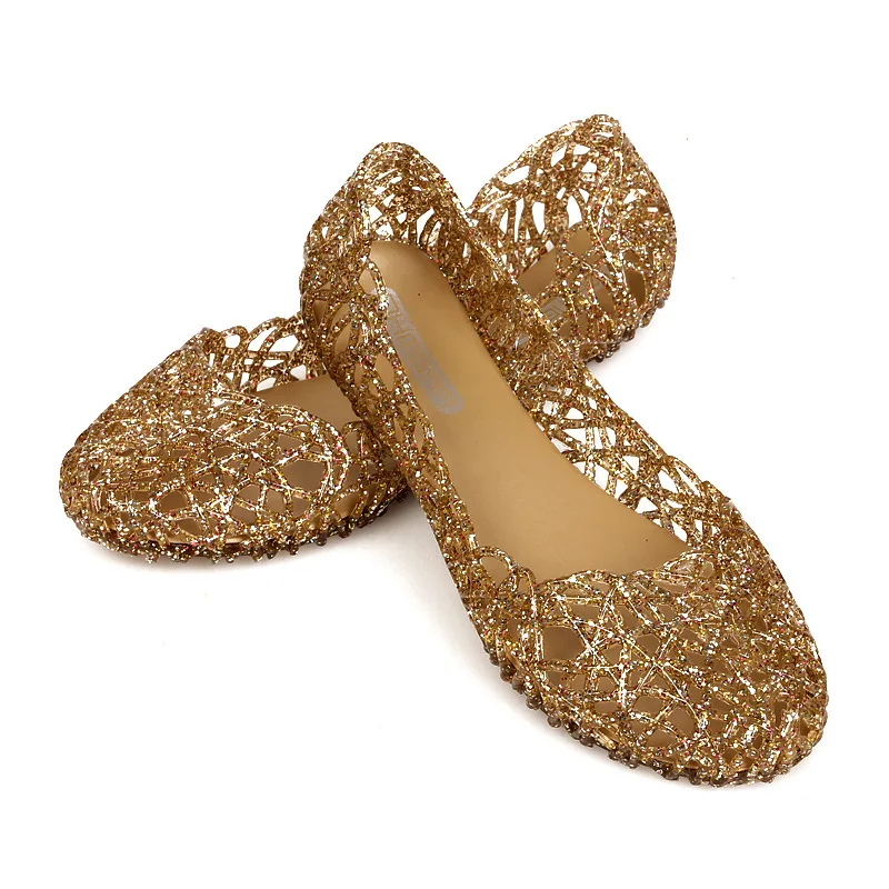 2022 summer latest women jelly shoes ladies PVC plastic bling pink gold wholesale shoes lady transparent jelly sandals