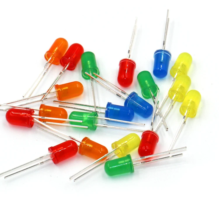Светодиодные светоизлучающие диоды F5 / 5 мм, короткие ножки с круглой головкой и краями, цвет: белый, светло-красный, синий, зеленый, желтый
