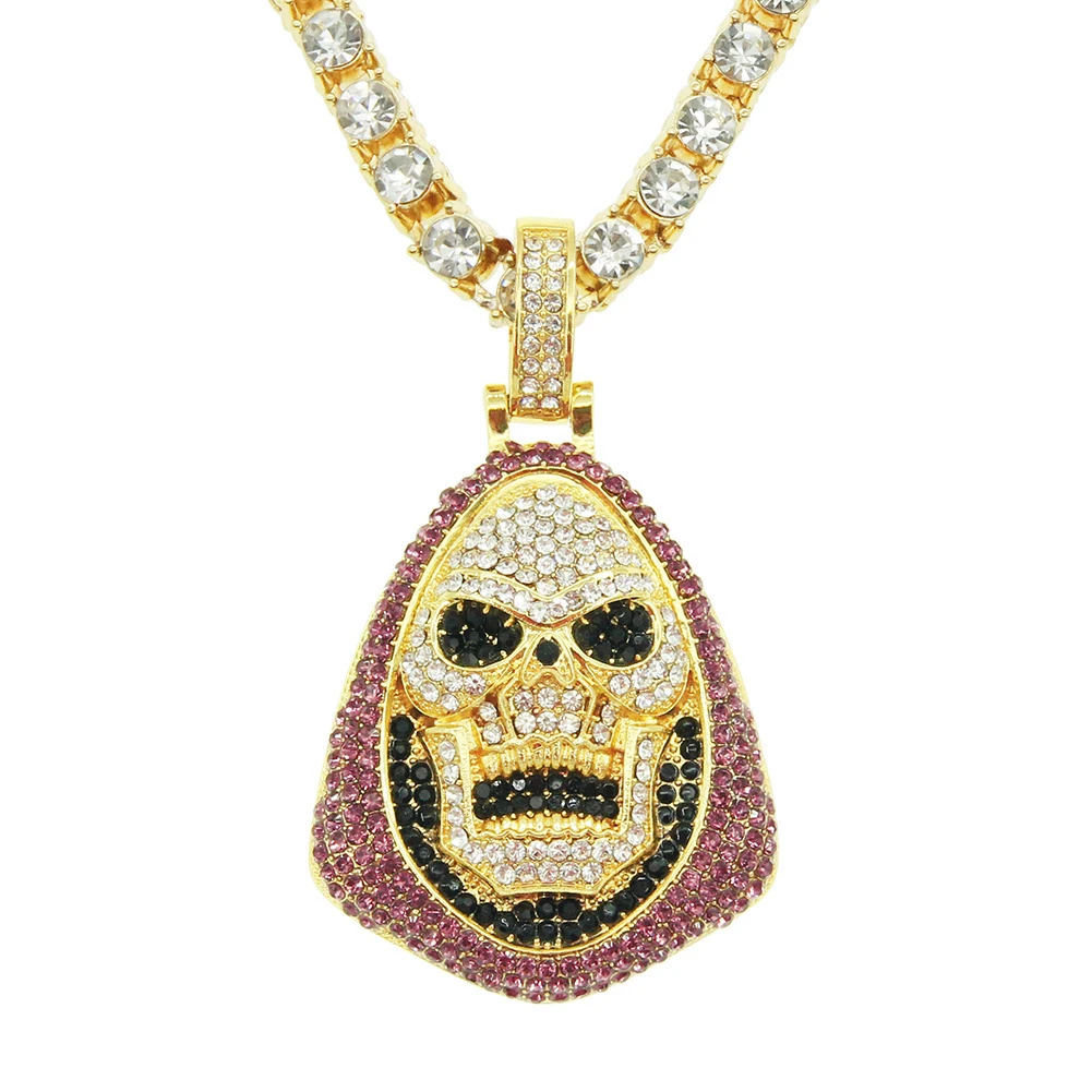 Hot Selling Hip Hop Diamond Skull Gold Plated Pendant Necklace Punk Hipster Versatile Accessories