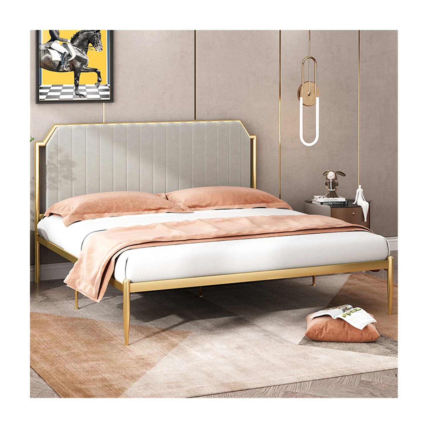 Best Price Superior Quality Strong Steel Slats Frame Queen Size Metal Bed Frame With  Upholstered Headboard