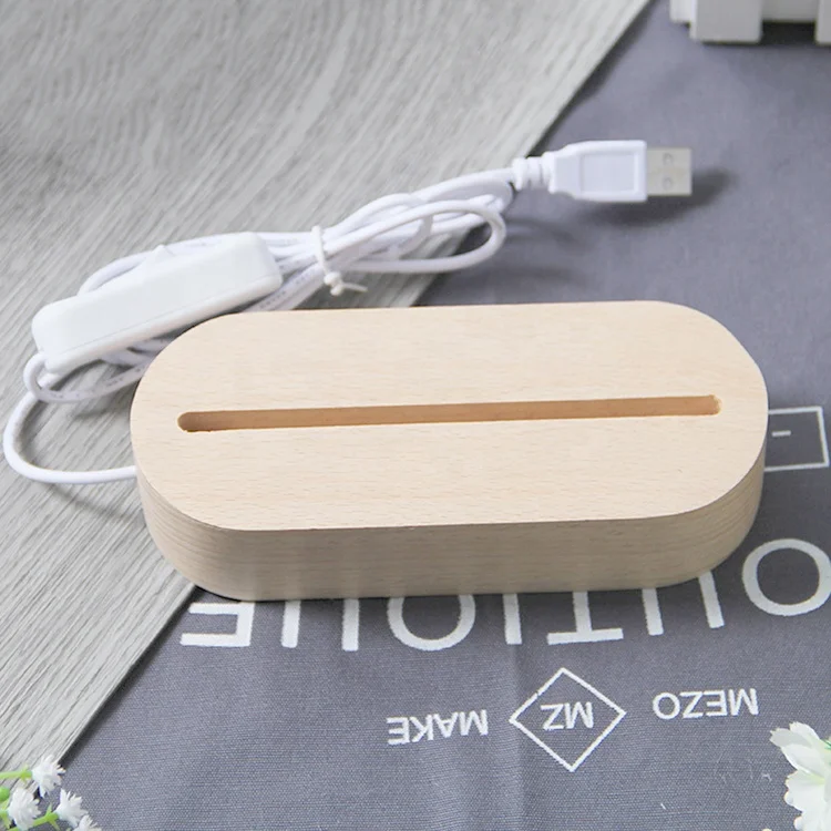  Usb деревянное основание лампы Led 3D ночник Круглый Овальной Формы круглое лампа 3 вида цветов; Синий цвет; Красный Фиолетовый цвет