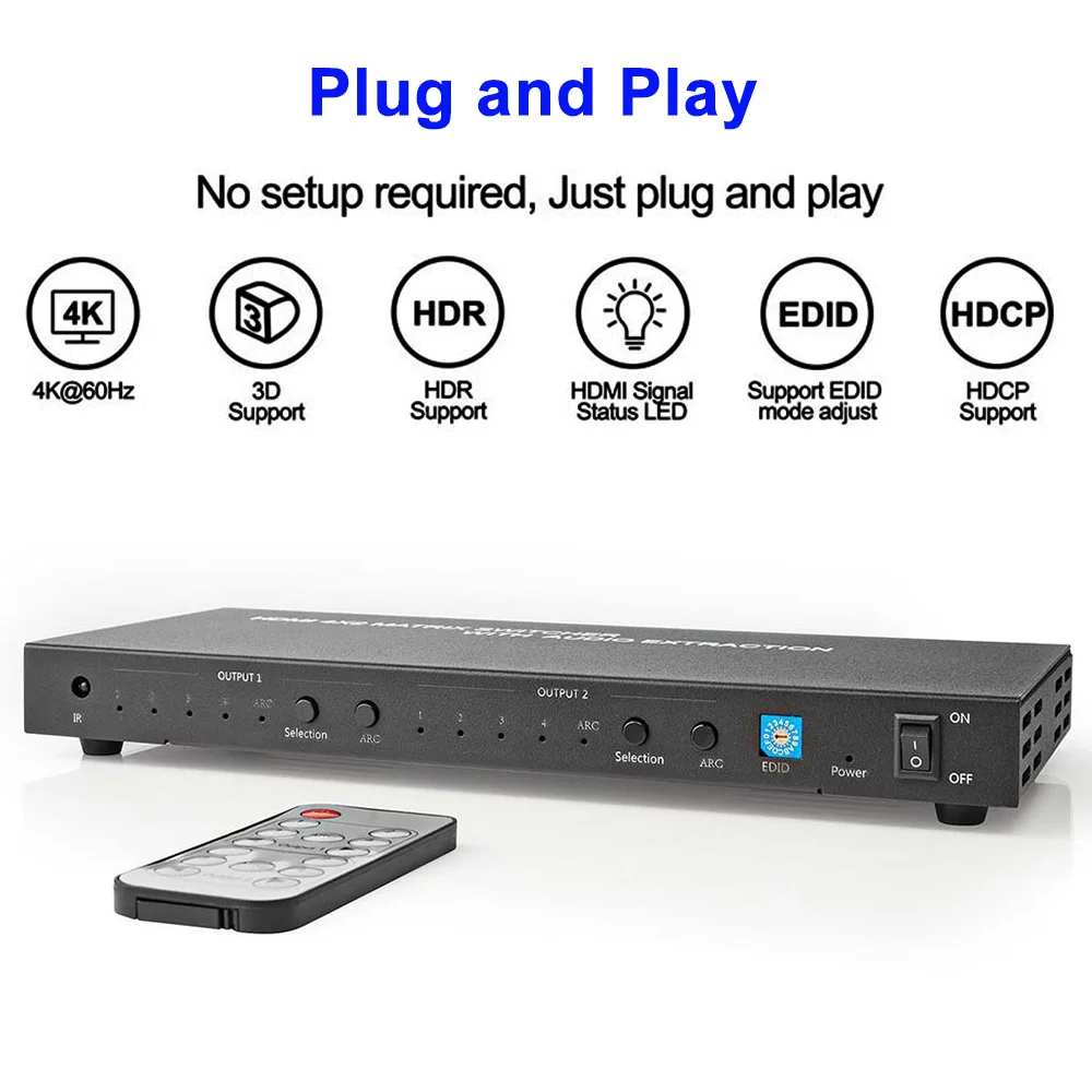 Матричный коммутатор Gmax с 4 входами 2 выходами 4K Hdmi сплиттер ИК-пультом дистанционного управления